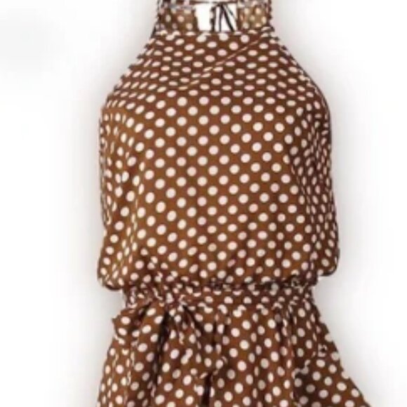 Brown / white polka dot midi